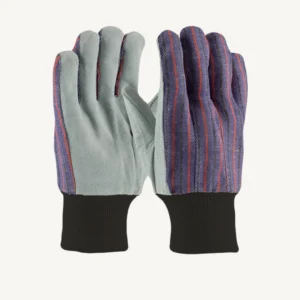 Cowhide Leather Gloves, Canvas Back, Knit Cuff