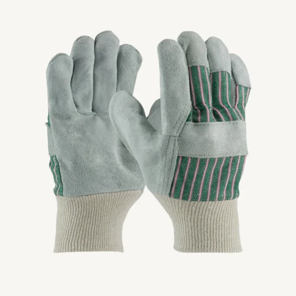 Cowhide Leather Gloves, Canvas Back, Knit Cuff - Image 3