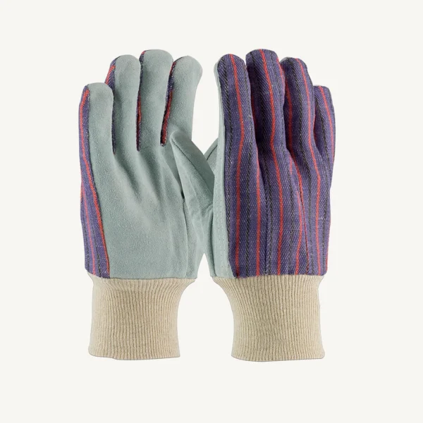 Cowhide Leather Gloves, Canvas Back, Knit Cuff - Image 4